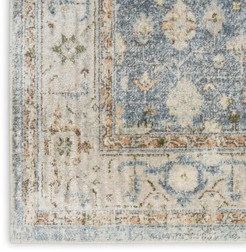 Blue and Silver Floral Medallion Power Loom Distressed Washable Area Rug Photo 9