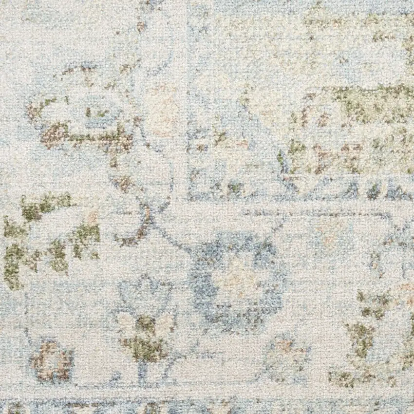 Blue and Silver Floral Medallion Power Loom Distressed Washable Area Rug Photo 6