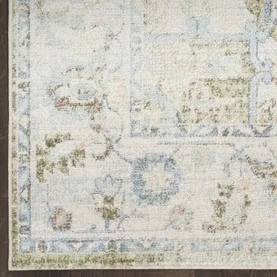 Blue and Silver Floral Medallion Power Loom Distressed Washable Area Rug Photo 7