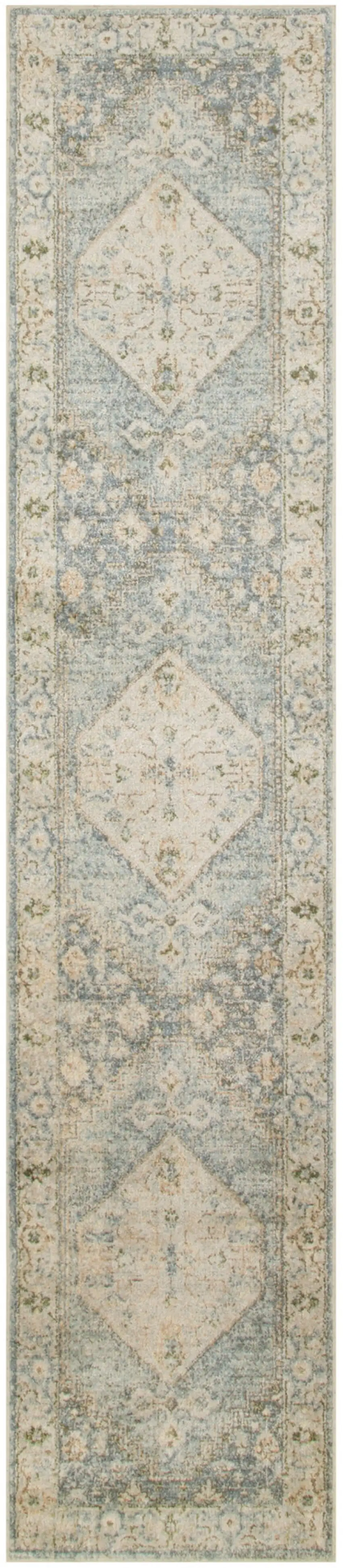 10' Blue And Silver Floral Medallion Distressed Washable Runner Rug Photo 1