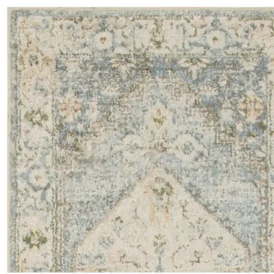 10' Blue And Silver Floral Medallion Distressed Washable Runner Rug Photo 2