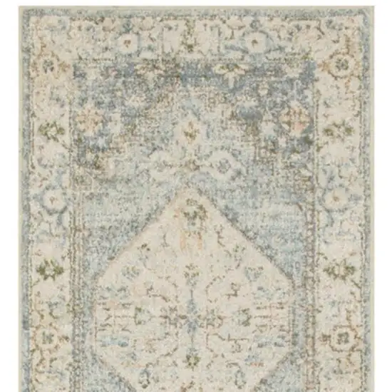 8' Blue And Silver Floral Medallion Distressed Washable Runner Rug Photo 4