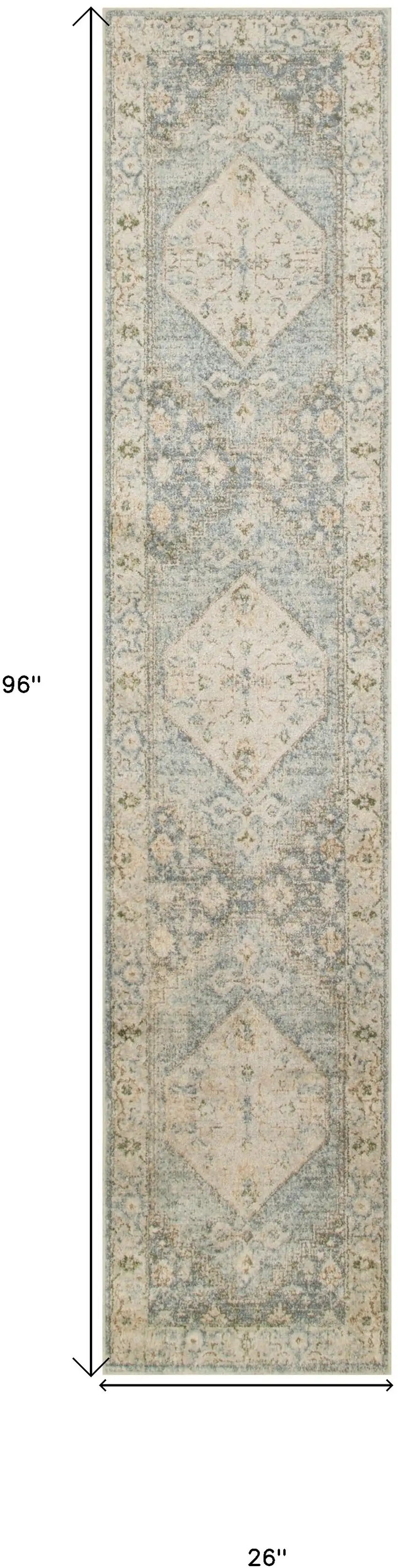 Blue and Silver Floral Medallion Power Loom Distressed Washable Runner Rug Photo 3