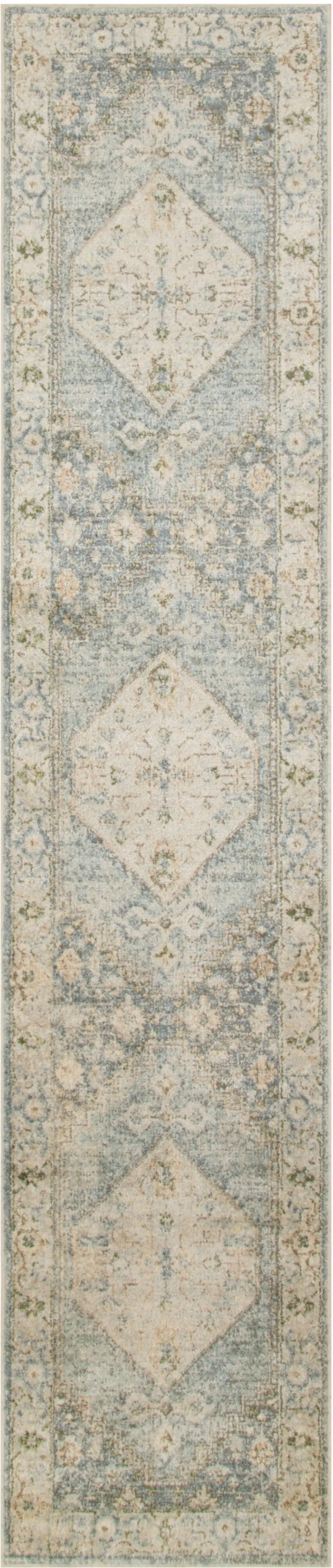 Blue and Silver Floral Medallion Power Loom Distressed Washable Runner Rug Photo 2