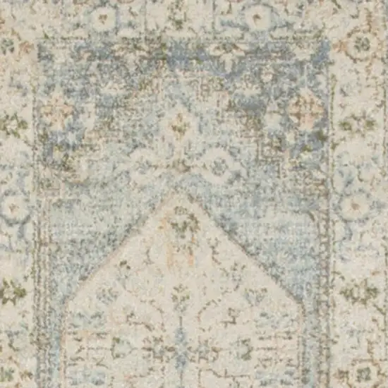 8' Blue And Silver Floral Medallion Distressed Washable Runner Rug Photo 2