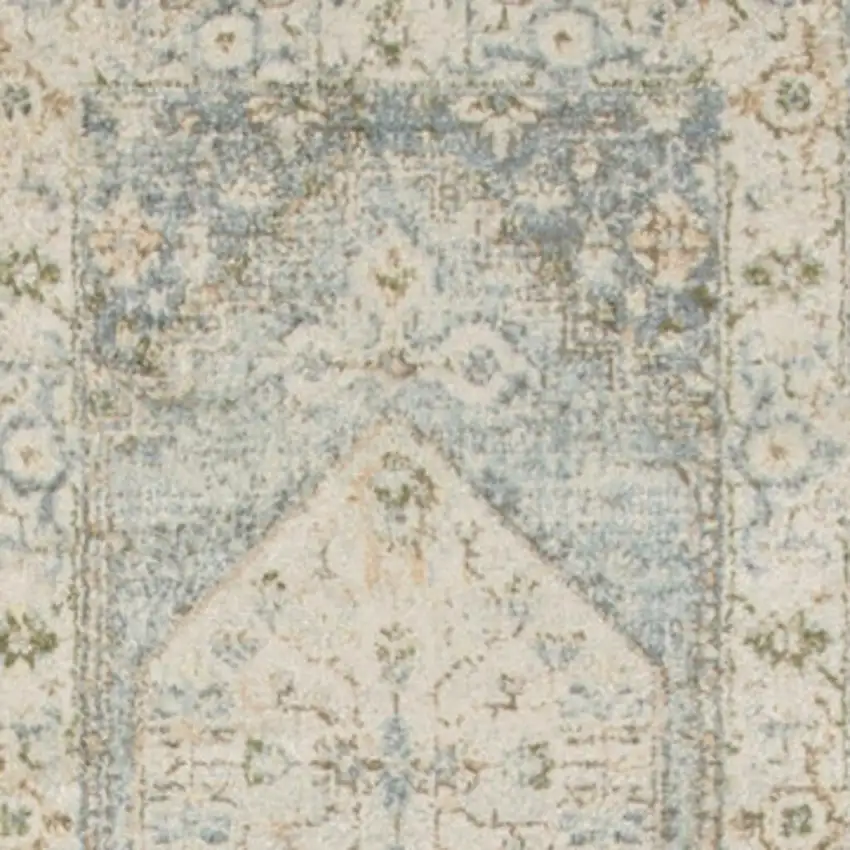 8' Blue And Silver Floral Medallion Distressed Washable Runner Rug Photo 2