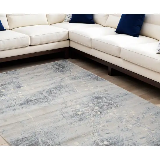 Blue and Silver Floral Power Loom Area Rug Photo 2
