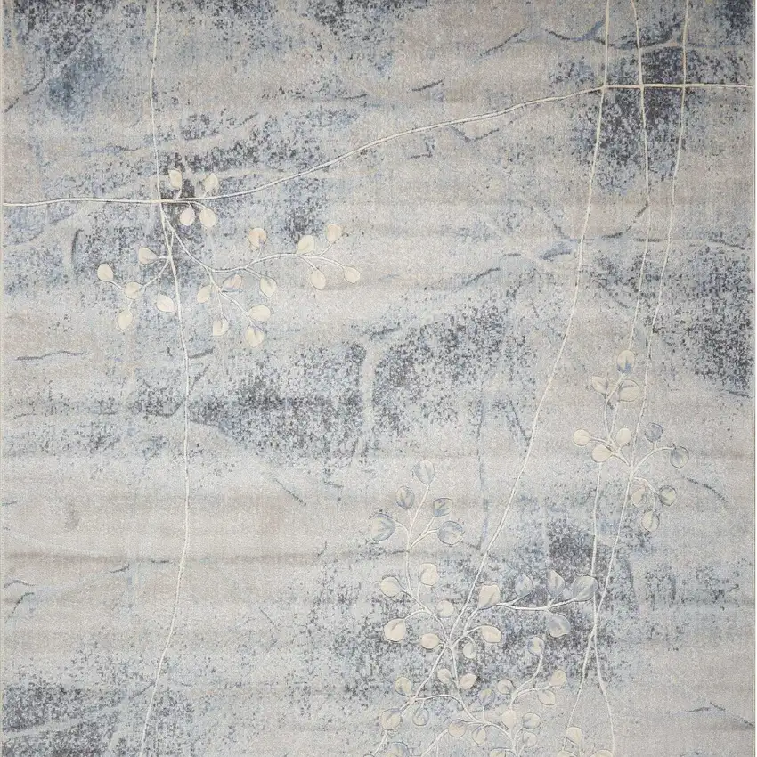 Blue and Silver Floral Power Loom Area Rug Photo 9