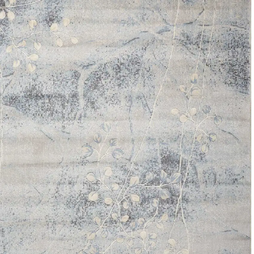 Blue and Silver Floral Power Loom Area Rug Photo 8