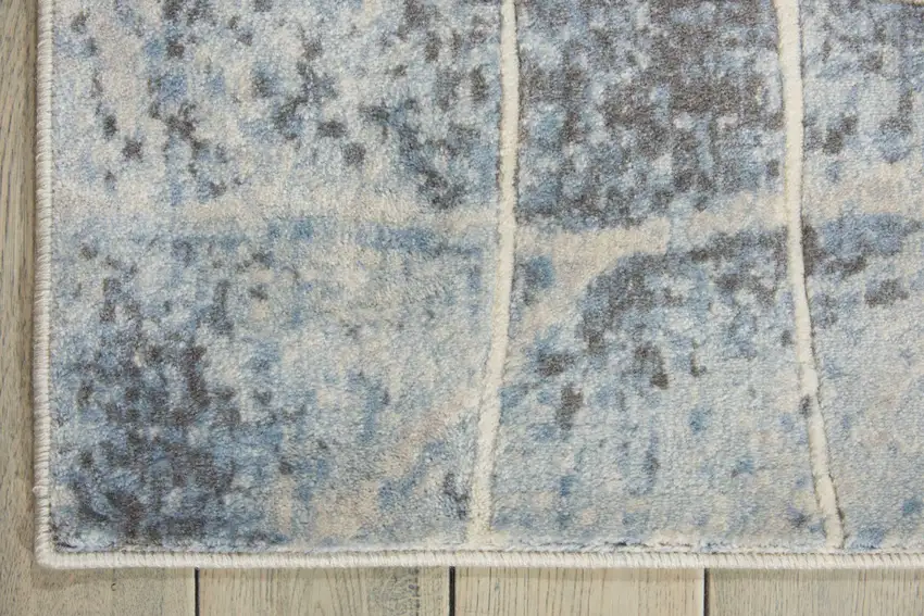 Blue and Silver Floral Power Loom Area Rug Photo 9