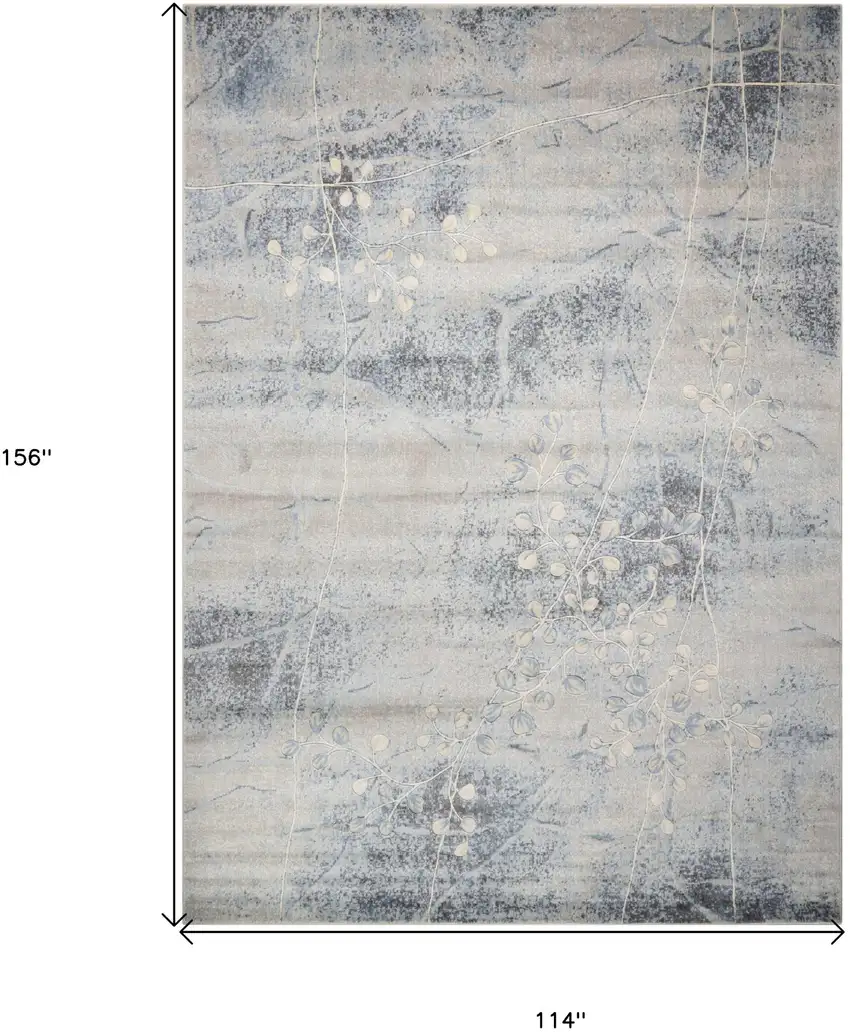 Blue and Silver Floral Power Loom Area Rug Photo 7