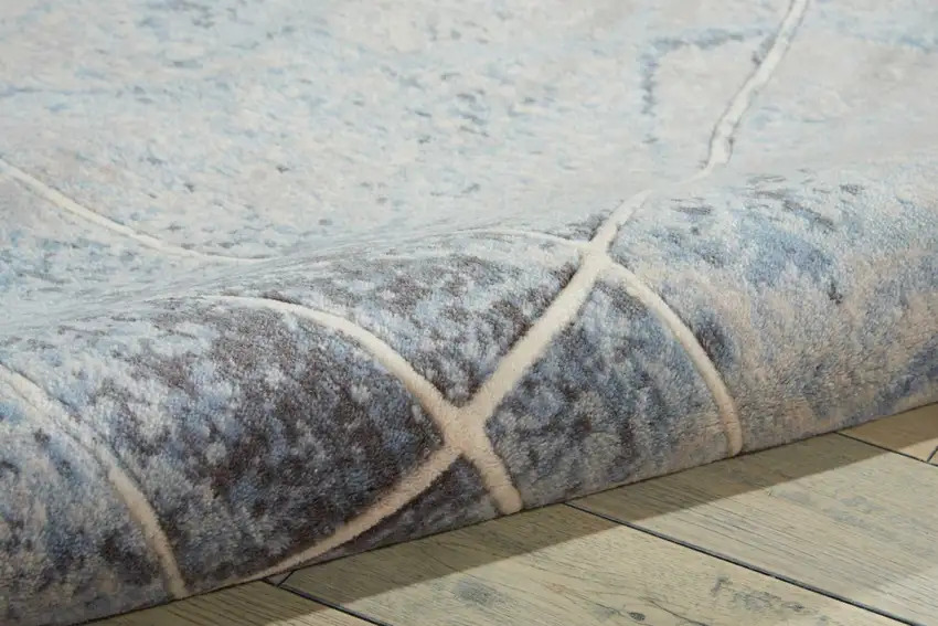 Blue and Silver Floral Power Loom Area Rug Photo 8