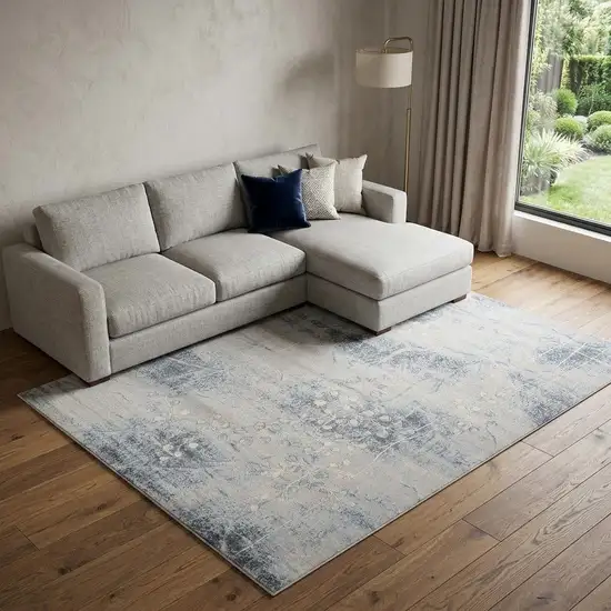 Blue and Silver Floral Power Loom Area Rug Photo 1