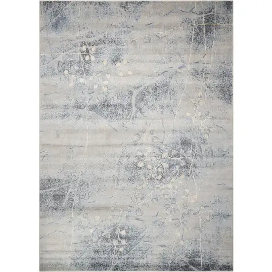 Blue and Silver Floral Power Loom Area Rug Photo 1