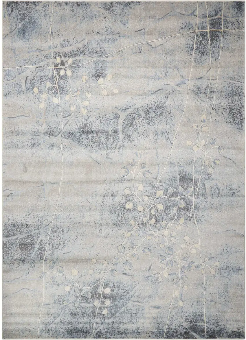 Blue and Silver Floral Power Loom Area Rug Photo 1