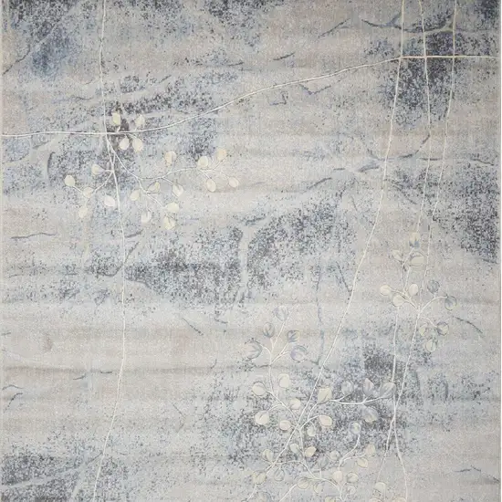 Blue and Silver Floral Power Loom Area Rug Photo 5