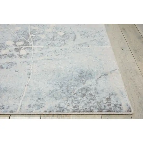 Blue and Silver Floral Power Loom Area Rug Photo 8