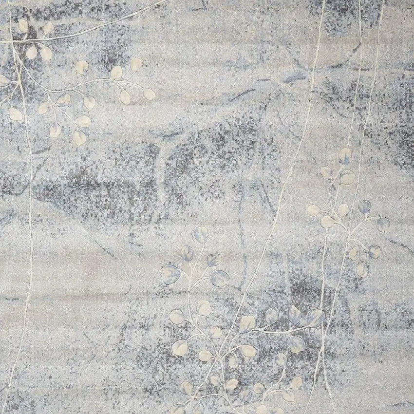 Blue and Silver Floral Power Loom Area Rug Photo 4