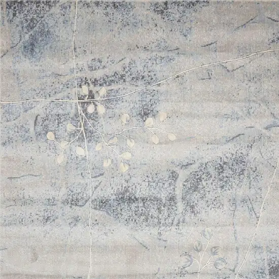 Blue and Silver Floral Power Loom Area Rug Photo 1