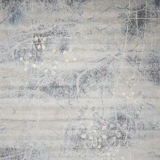 Blue and Silver Floral Power Loom Area Rug Photo 4