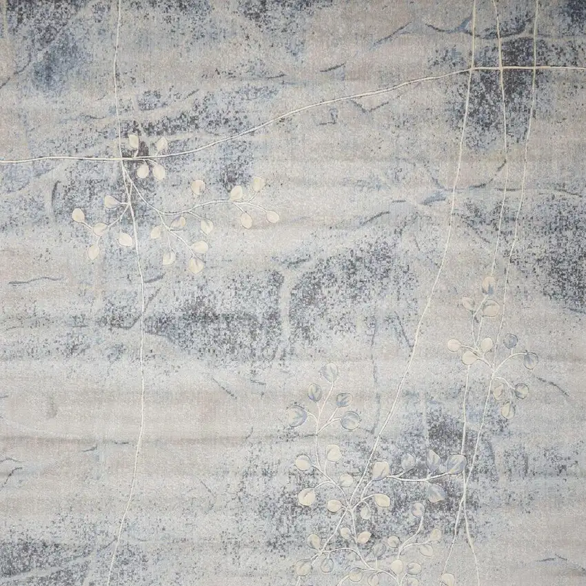 Blue and Silver Floral Power Loom Area Rug Photo 4