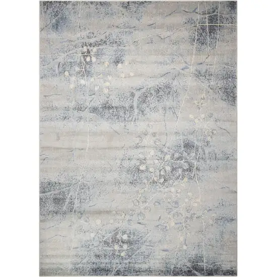 Blue and Silver Floral Power Loom Area Rug Photo 3