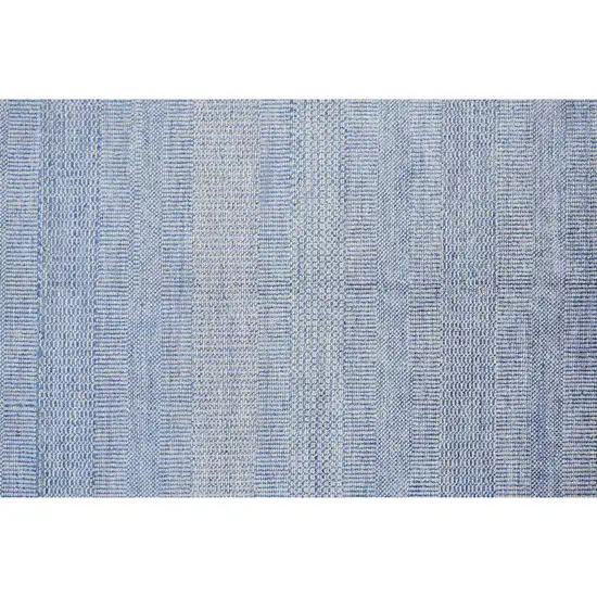Blue and Silver Wool Striped Hand KNotted Area Rug Photo 5