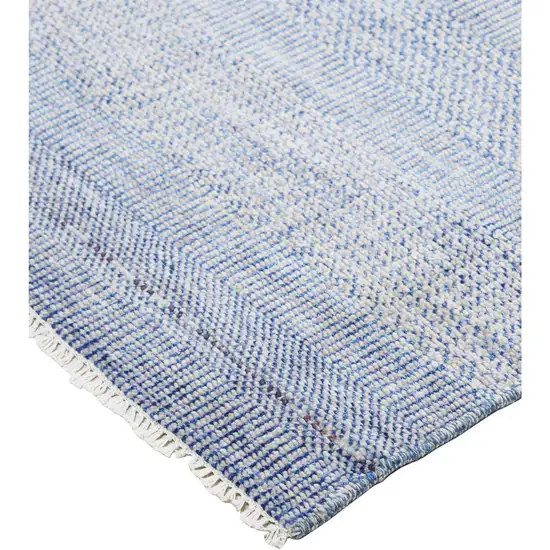 Blue and Silver Wool Striped Hand KNotted Area Rug Photo 2