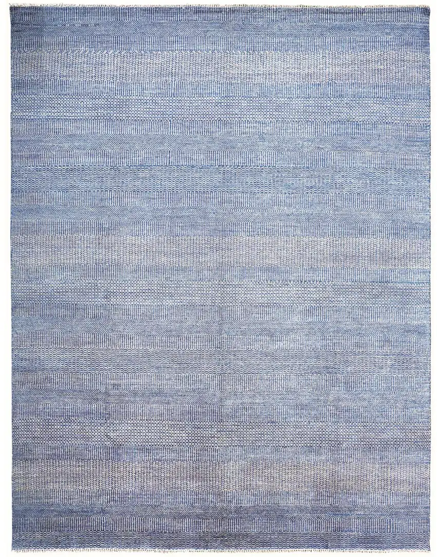 Blue and Silver Wool Striped Hand KNotted Area Rug Photo 1