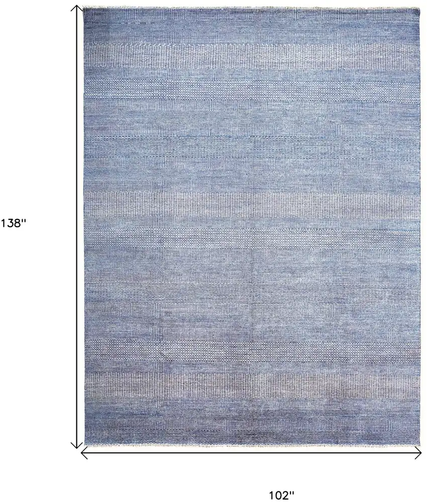 Blue and Silver Wool Striped Hand KNotted Area Rug Photo 7