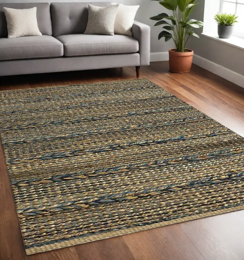 Tan and Blue Hand Woven Area Rug Photo 1