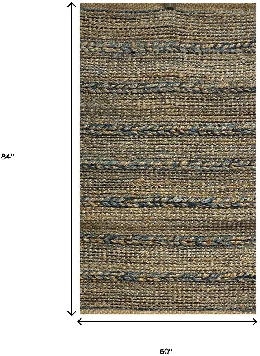 Tan and Blue Hand Woven Area Rug Photo 3