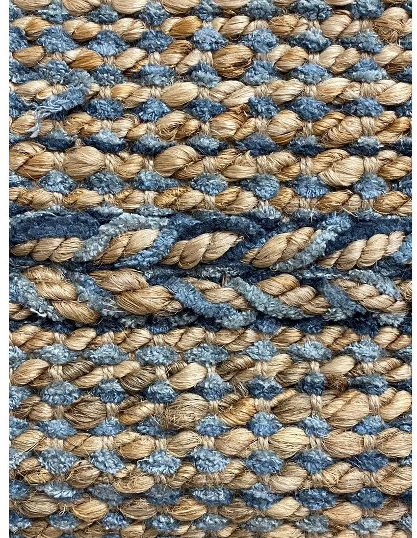 Blue and Tan Braided Stripe Area Rug Photo 6