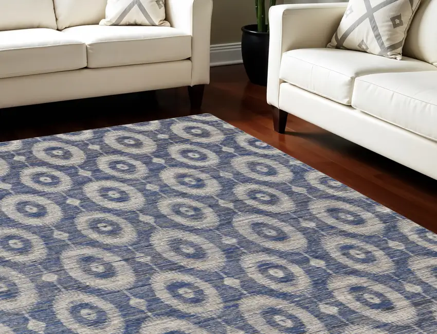 Blue and Tan Geometric Hand Woven Area Rug Photo 1