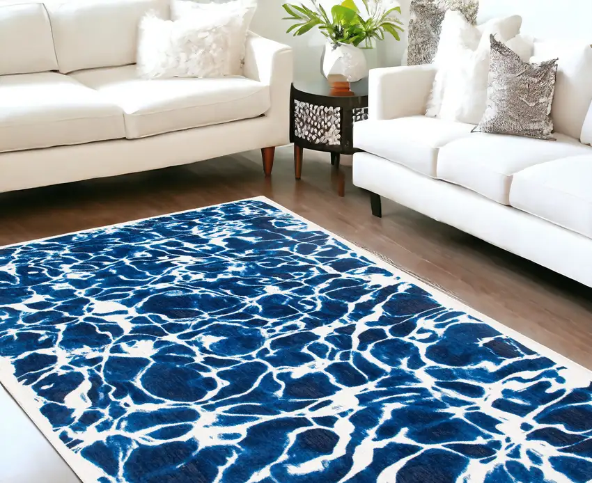 Blue and White Abstract Non Skid Area Rug Photo 1