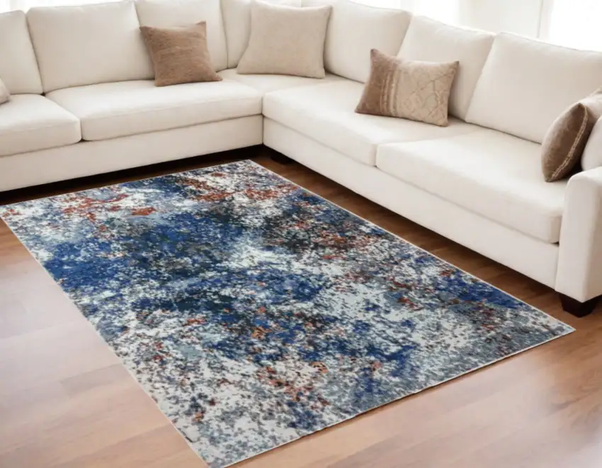 Blue and White Abstract Ocean Area Rug Photo 2