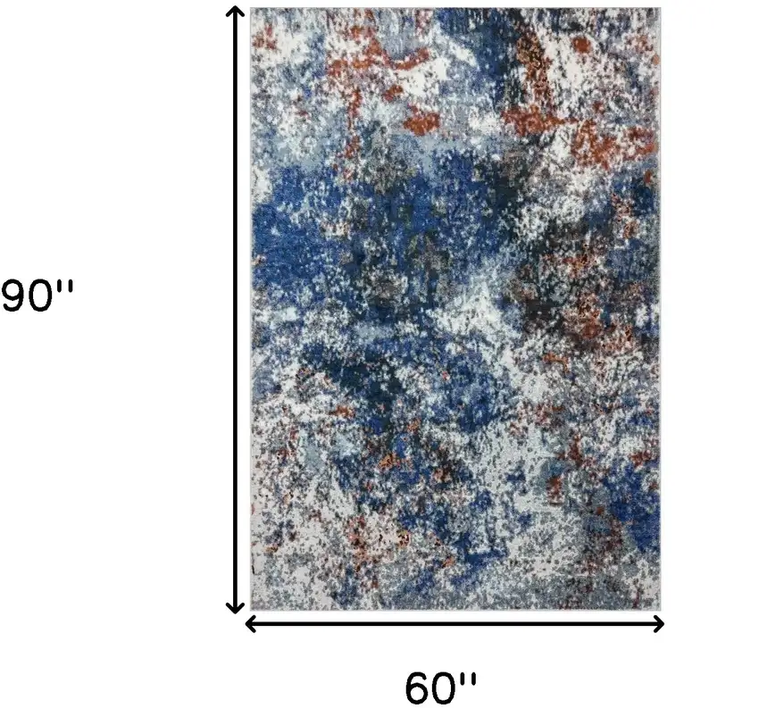 Blue and White Abstract Ocean Area Rug Photo 9