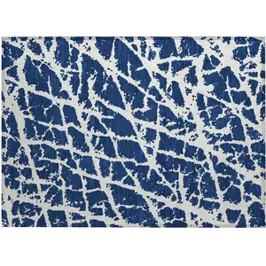 Photo of Blue and White Abstract Washable Non Skid Indoor Outdoor Area Rug