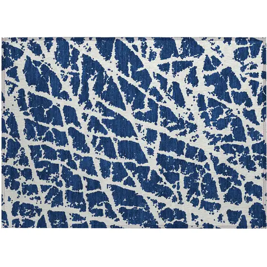 Blue and White Abstract Washable Non Skid Indoor Outdoor Area Rug Photo 1