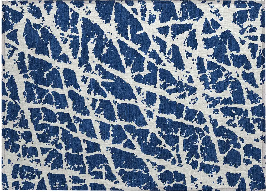 Blue and White Abstract Washable Non Skid Indoor Outdoor Area Rug Photo 1