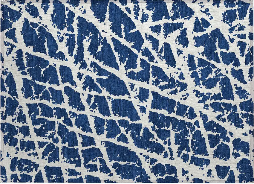 Blue and White Abstract Washable Non Skid Indoor Outdoor Area Rug Photo 1