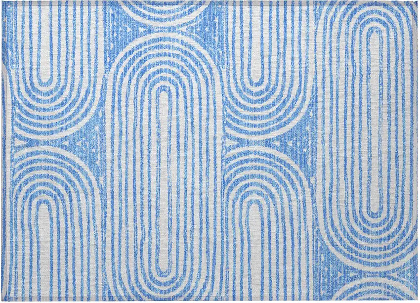 Blue and White Abstract Washable Non Skid Indoor Outdoor Area Rug Photo 5