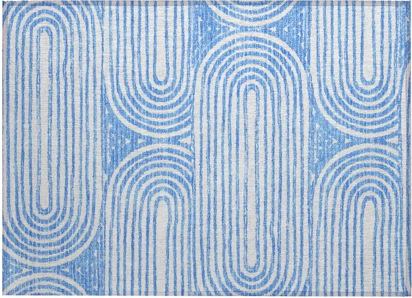 Blue and White Abstract Washable Non Skid Indoor Outdoor Area Rug Photo 2