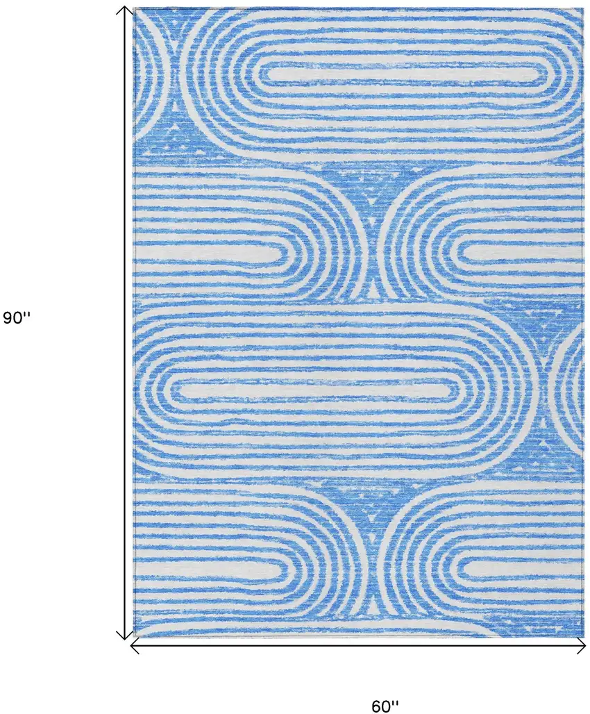 Blue and White Abstract Washable Non Skid Indoor Outdoor Area Rug Photo 3