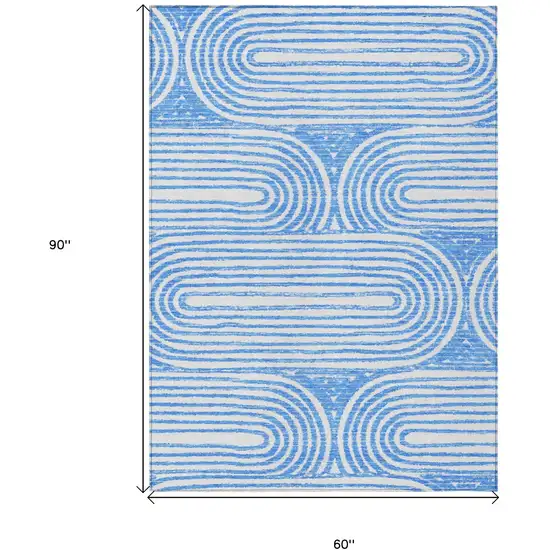 Blue and White Abstract Washable Non Skid Indoor Outdoor Area Rug Photo 8