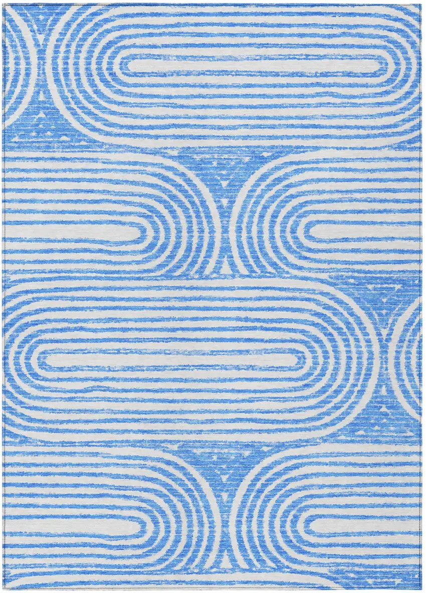 Blue and White Abstract Washable Non Skid Indoor Outdoor Area Rug Photo 2
