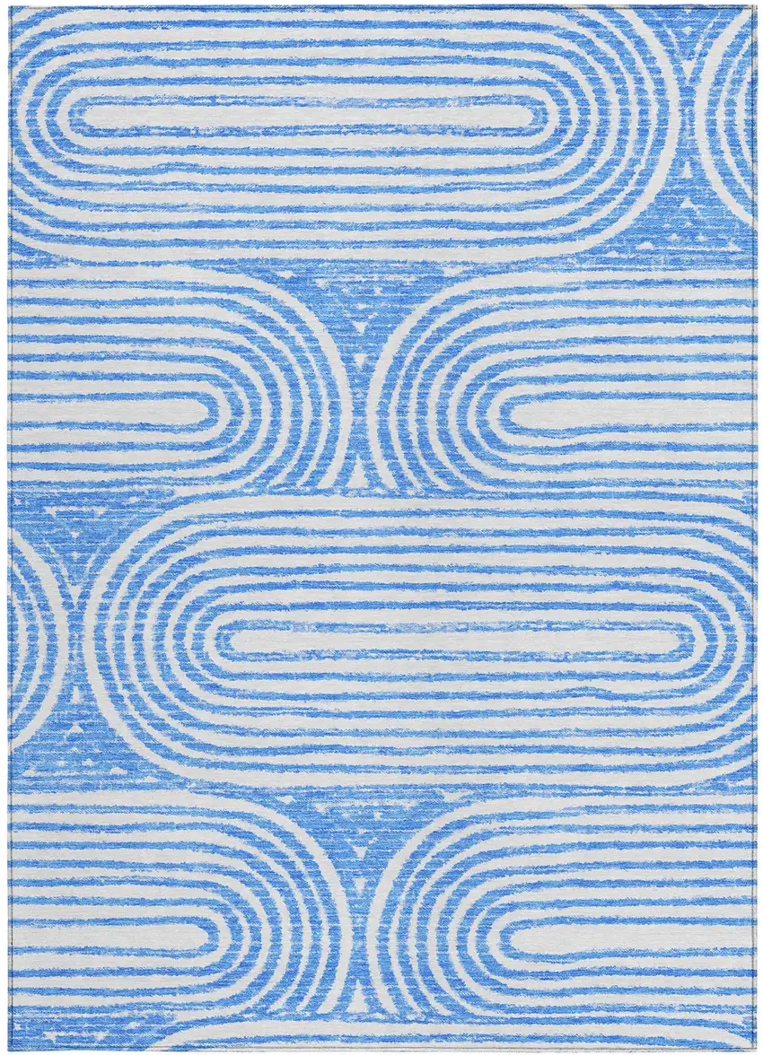 Blue and White Abstract Washable Non Skid Indoor Outdoor Area Rug Photo 4