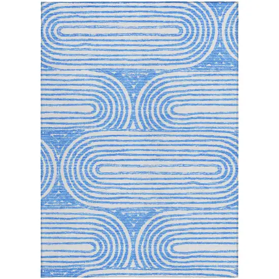 Blue and White Abstract Washable Non Skid Indoor Outdoor Area Rug Photo 3