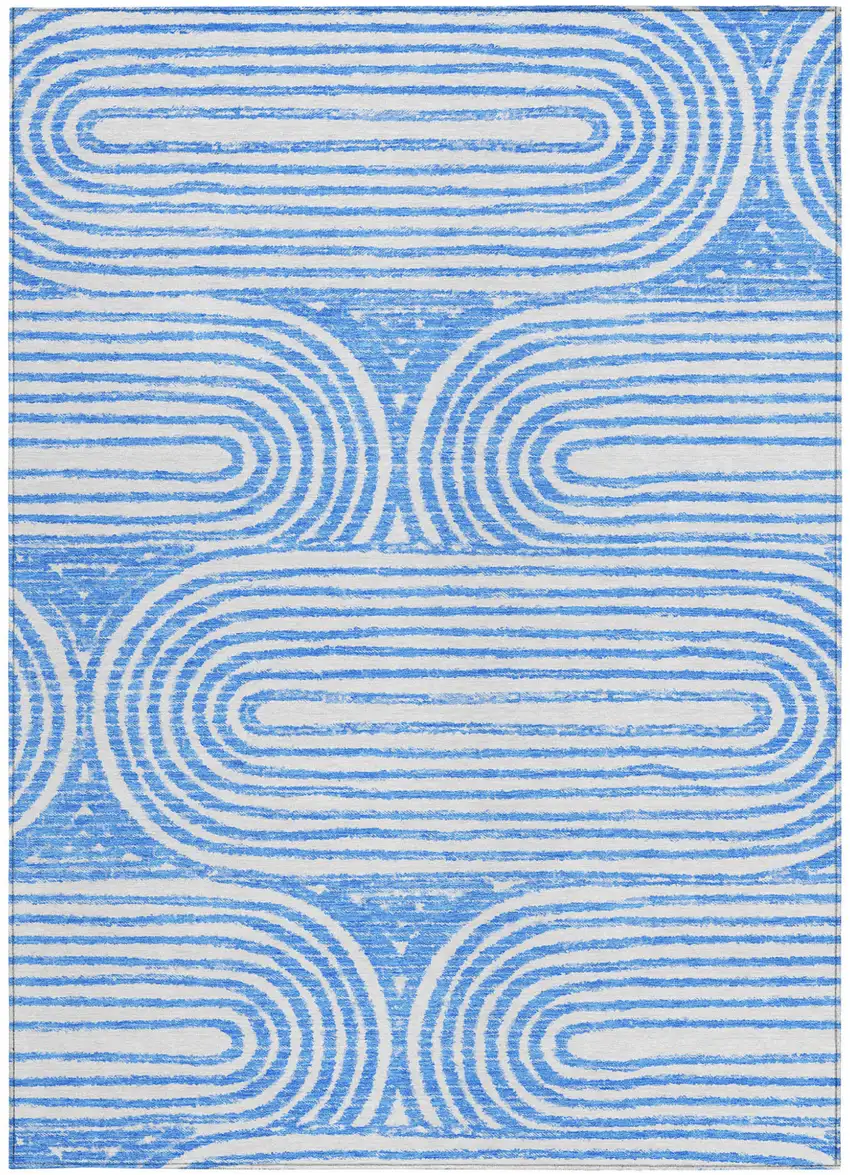 Blue and White Abstract Washable Non Skid Indoor Outdoor Area Rug Photo 4