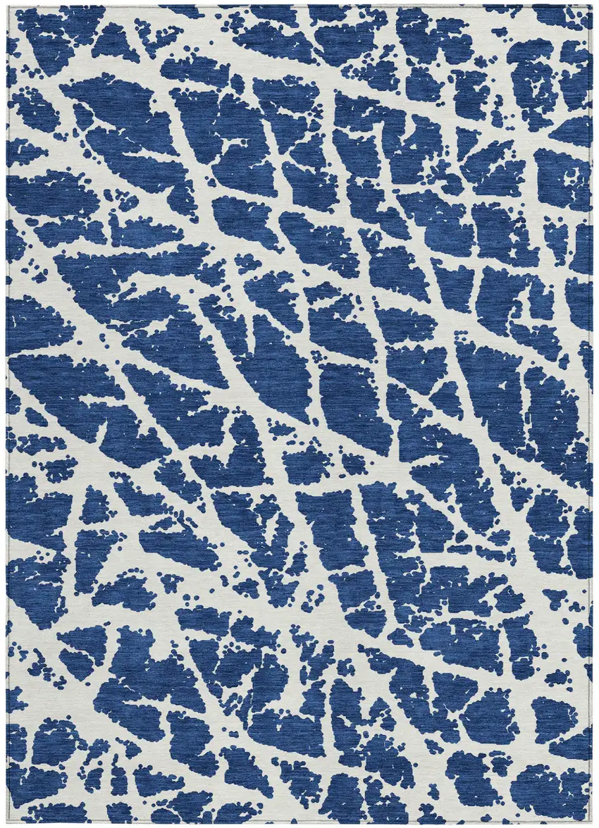 Blue and White Abstract Washable Non Skid Indoor Outdoor Area Rug Photo 5